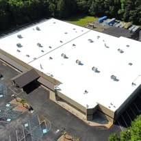 Dillon Church completed white roof coating — aerial view