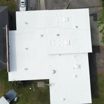 Ridgeville Police Station & Community Center completed white roof coating — aerial view