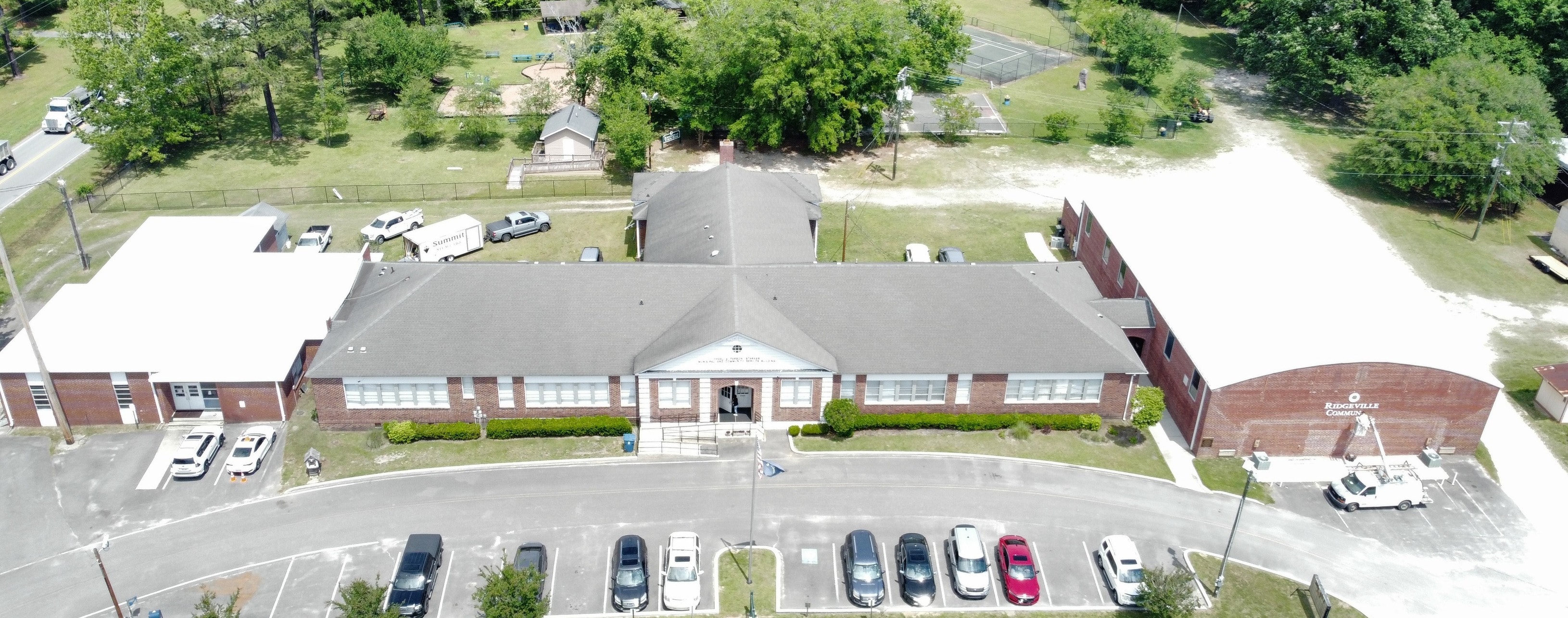 Ridgeville Community Center full aerial view before roof coating